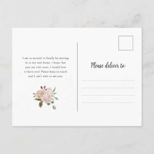 新しいアドレス |ほこりっぽい桃の花を黒 ポストカード (裏面)