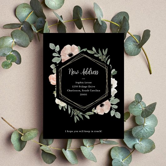 新しいアドレス |ほこりっぽい桃の花を黒 ポストカード