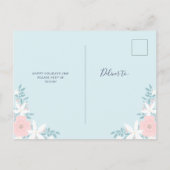 新しいアドレス | キュートブルーパステルフローラムービング 案内ポストカード (裏面)