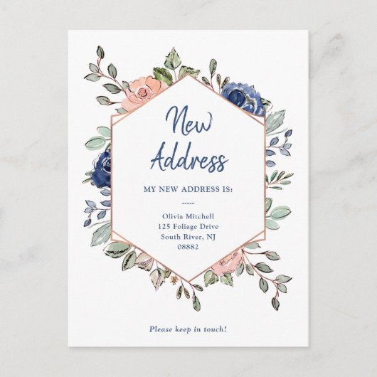 新しいアドレス |フローラの幾何学的な動きの発表 ポストカード (正面)