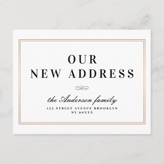 新しいアドレス、新しいホーム金ゴールドフレーム ポストカード (正面)