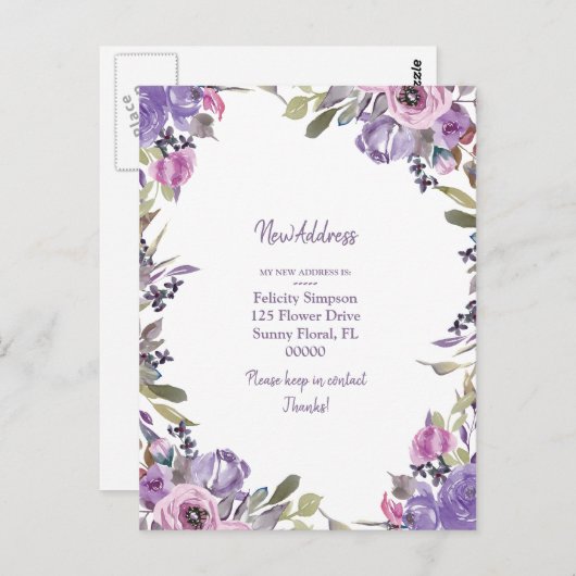 新しいアドレス|紫のフローラの移動通知 ポストカード (正面/裏面)