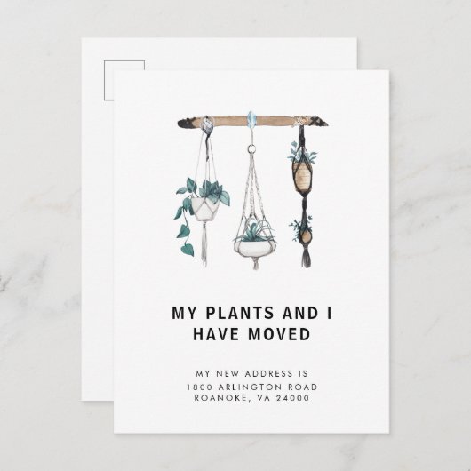 新しいアドレスBohoのぶら下がった植物の移動 案内ポストカード (正面/裏面)