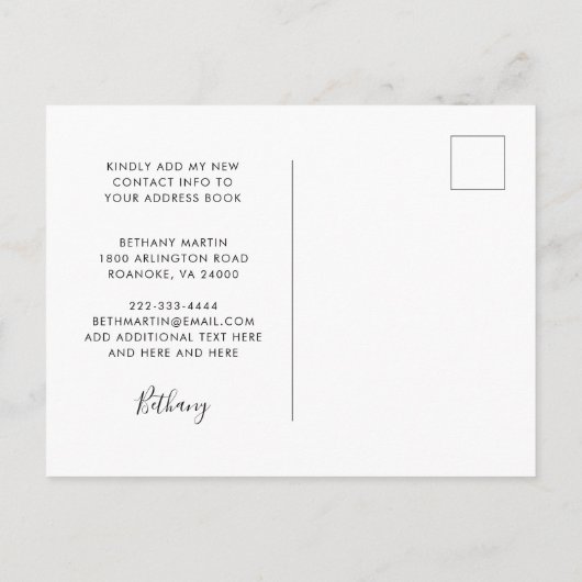 新しいアドレスBohoのぶら下がった植物の移動 案内ポストカード (裏面)