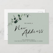 新しいアドレスeucalyptusシックな書道の移動 案内ポストカード (正面/裏面)