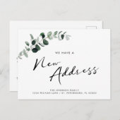 新しいアドレスeucalyptusシックな書道の移動 案内ポストカード (正面/裏面)