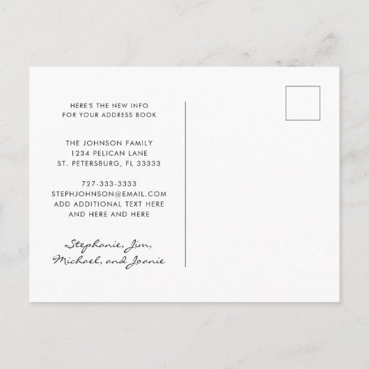 新しいアドレスeucalyptusシックな書道の移動 案内ポストカード (裏面)