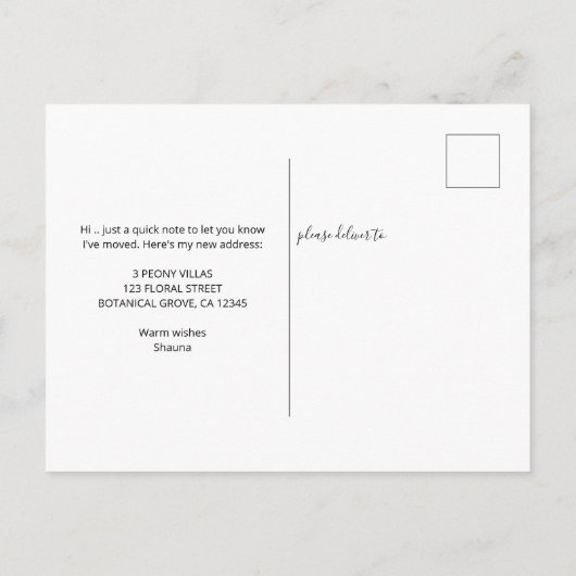 新しいアドレスPeonyフローラの移動告知 案内ポストカード (裏面)