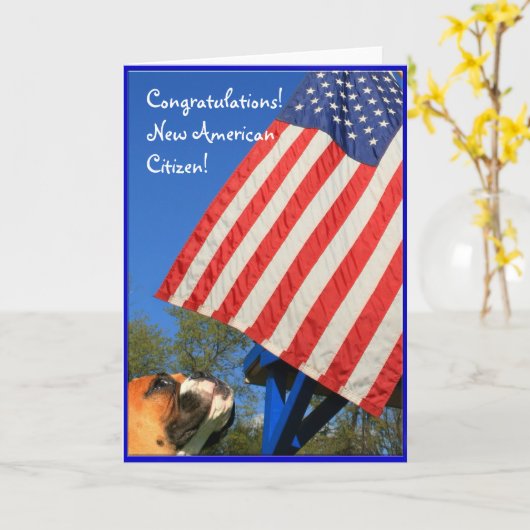 新しいアメリカの市民のボクサーの挨拶状 カード (黄色い花)