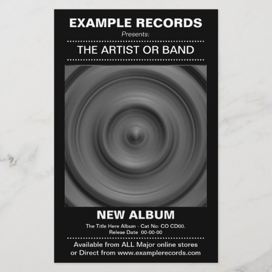 新しいアルバムの発売 – ブラック チラシ (正面)