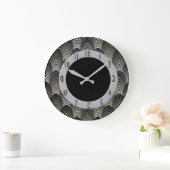 新しいアールデコスタイルブラックとシルバー ラージ壁時計 (ホーム)