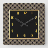 新しいアールデコパターン(の模様が)ある スクエア壁時計 (正面)