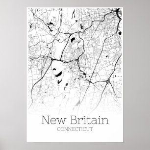 新しいイギリスマップ-コネチカット-市の地図ポスター ポスター