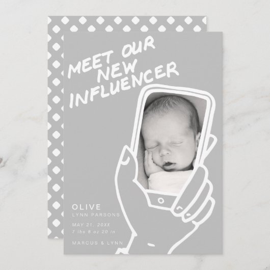 新しいインフルエンサーベビー発表 招待状 (正面/裏面)