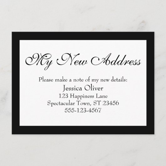 新しいエレガントアドレス縁どが白色で黒 エンクロージャーカード (正面)