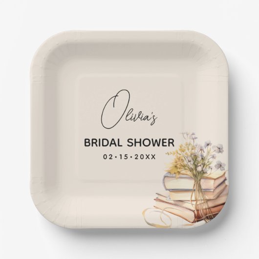新しいエレガントチャプターがブックのブライダルシャワーを開始 ペーパープレート (正面)