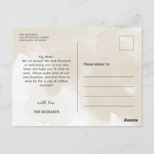 新しいエレガント住所の引越し案内 ポストカード (裏面)