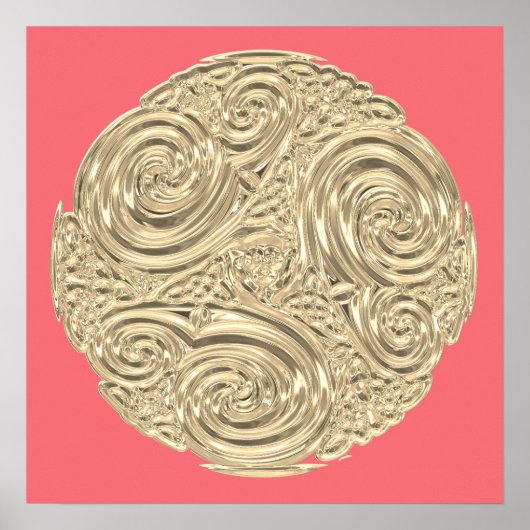 新しいエレガント金ゴールドコーラルピンク金属モダン ポスター (正面)
