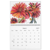 新しいオレンジと紫の花絵 カレンダー (3月 2027)