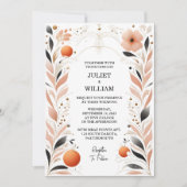 新しいオレンジ70s 80s 90sピンクピーチカラフルズ結婚 招待状 (正面)