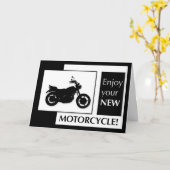 新しいオートバイおめでとう、白黒 カード (黄色い花)