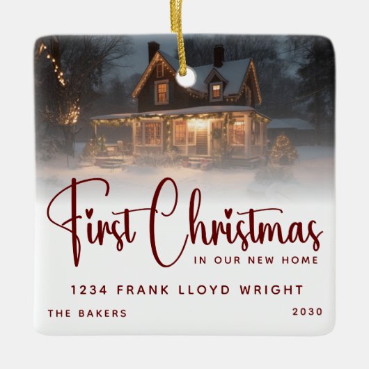 新しいカスタムホームでの初めてのクリスマスロゴギフト セラミックオーナメント (正面)