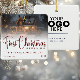 新しいカスタムホームでの初めてのクリスマスロゴギフト セラミックオーナメント