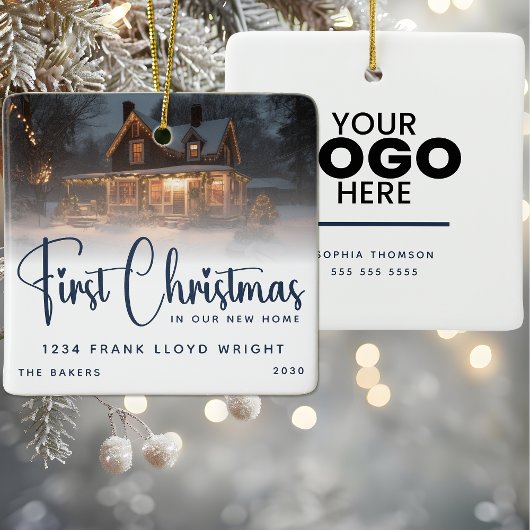 新しいカスタムホームでの初めてのクリスマスロゴギフト セラミックオーナメント