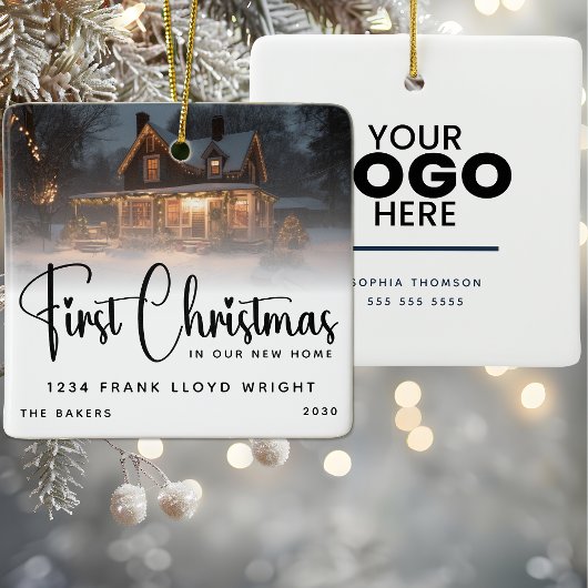 新しいカスタムホームでの初めてのクリスマスロゴギフト セラミックオーナメント