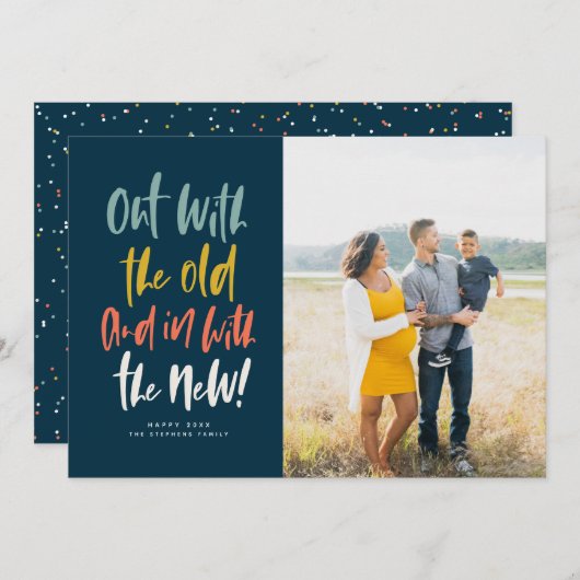 新しいカラフルハッピーニューイヤーの写真カードと一緒に シーズンカード (正面/裏面)