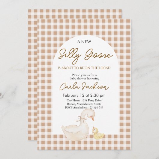 新しいガチョウの赤間抜けちゃんシャワーが可愛い 招待状 (正面/裏面)