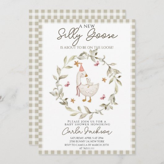 新しいガチョウ間抜けの赤ちゃんシャワーパーティの招待状 招待状 (正面/裏面)