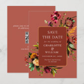 新しいガーデン結婚フラワーのQRコード セーブザデート (正面/裏面)