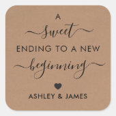 新しいギフトの始めに甘い終わりラベル、クラフト スクエアシール (正面)