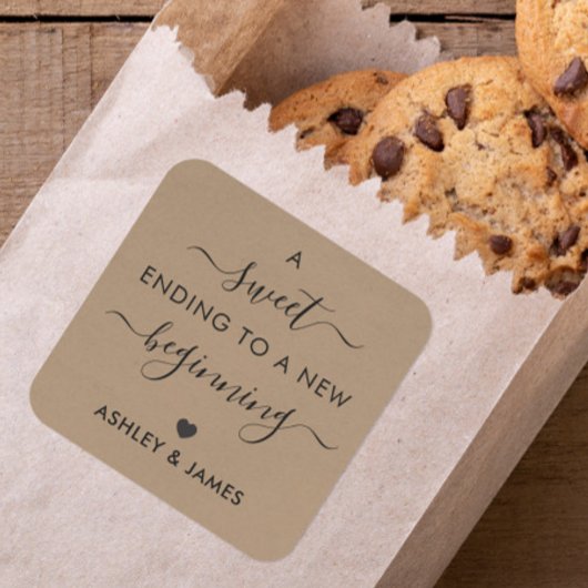 新しいギフトの始めに甘い終わりラベル、クラフト スクエアシール