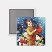 新しいクリスマス帽子 ビンテージ マグネット (正面/裏面)