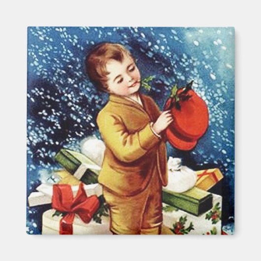 新しいクリスマス帽子 ビンテージ マグネット (正面)