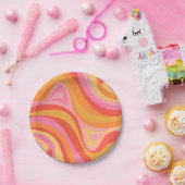 新しいグルーブレトロ抽象芸術パターンピンクとオレンジ ペーパープレート (パーティー)