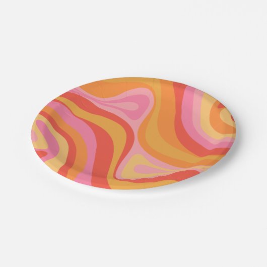 新しいグルーブレトロ抽象芸術パターンピンクとオレンジ ペーパープレート (アングル)
