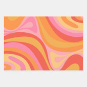 新しいグルーブレトロ抽象芸術パターンピンクとオレンジ ラッピングペーパーシート (正面)