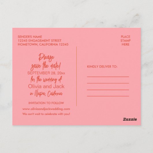 新しいグルーブレトロ抽象芸術ピンクとオレンジ ポストカード (裏面)