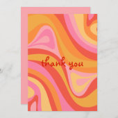 新しいグルーブレトロ抽象芸術ピンクオレンジありがとう 招待状 (正面/裏面)