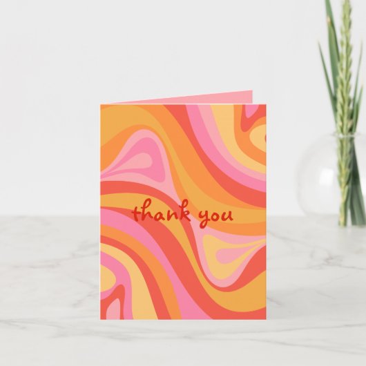 新しいグルーブレトロ抽象芸術ピンクオレンジありがとう 招待状 (正面)