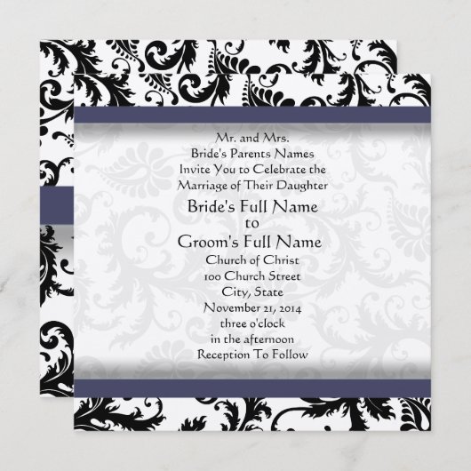 新しいサイズダマスクスワーズ結婚式招待状 招待状 (正面/裏面)