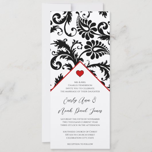 新しいサイズブラックダマスクスワーズ結婚式招待状 招待状 (正面)