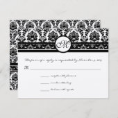 新しいサイズ黒のダマスク結婚スワールの応答カード 出欠カード (正面/裏面)