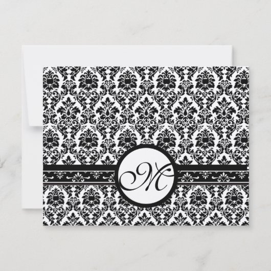 新しいサイズ黒のダマスク結婚スワールの応答カード 出欠カード (裏面)