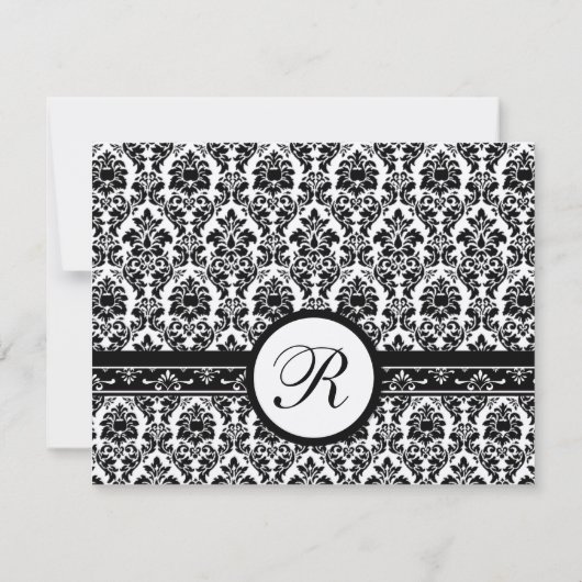 新しいサイズ黒のダマスク結婚スワールの応答カード 出欠カード (裏面)