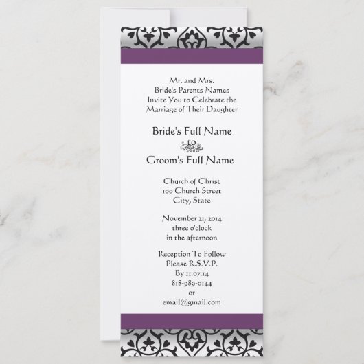 新しいサイズ ダマスク スワール ウェディング インビテーション (正面)