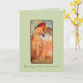 新しいサマーガール至グリーティングカード カード (黄色い花)